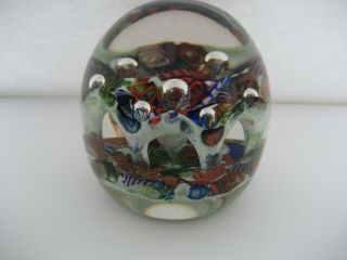Paul Ysart Scratch Signed Glass Double Layered Harlequin Millefiori Paperweight 2