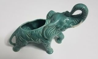 Vintage - Elephant Ceramic Planter - Green With Swirls And White Tusks - Mccoy