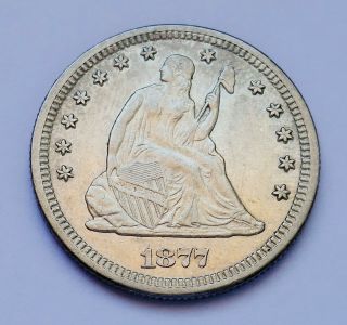 1877 - S U.  S.  Liberty Seated Quarter Extra Fine Plus