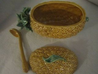 Pineapple Porcelain Serving Dish Lid & Spoon Bordallo Pinheiro Made in Portugal 3