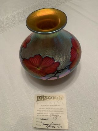 Lundberg Studios Orange Hibiscus Saucer Vase