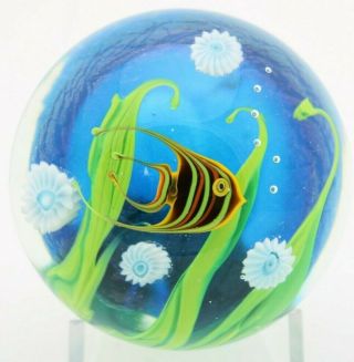 Charming Lundberg Studios Colorful Angelfish Aquarium Art Glass Paperweight
