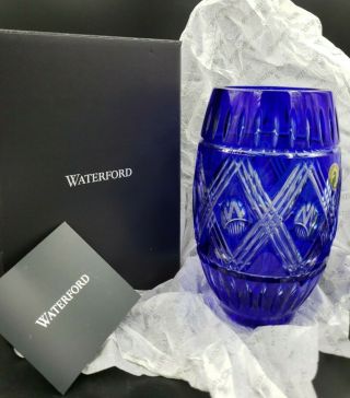8 " Waterford Cut Crystal Cobalt Blue Cut To Clear Vase 40