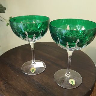 Waterford Crystal Lismore Pops Emerald Green Pair Cocktail Glasses