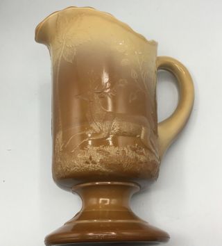 Chocolate Glass Scarce Greentown Running Deer Water Pitcher “perfect Condition”