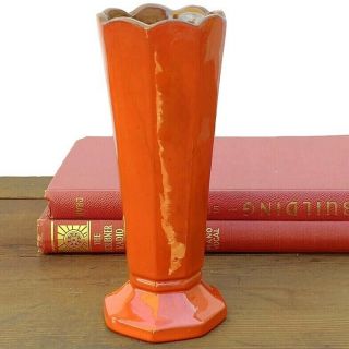 Vtg Frankoma Pottery Usa Flame Red Orange Vase 38 Scallop Top 6 3/4” Tall Art