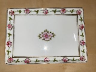 Vintage Hand Painted Nippon Porcelain Vanity Tray Pink Floral Design Dogwood