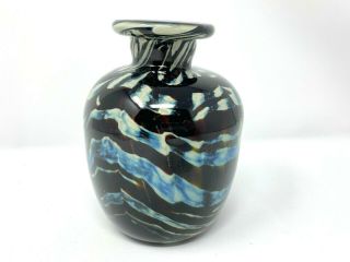 6 " Multi Colored Swirled Hand Crafted Art Glass Vase Brown Black Blue White