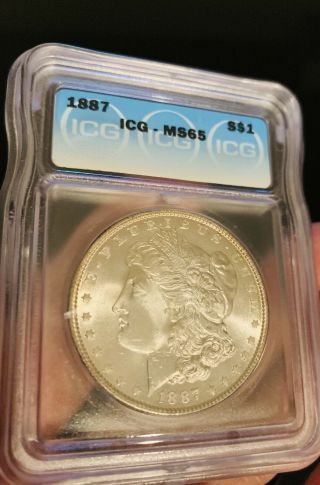 1887 Morgan Silver Dollar Icg Ms65 Very Lustrous Coin $140 Value