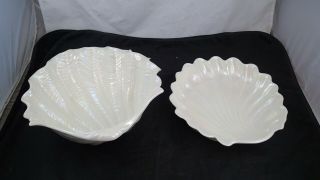 Pair 2 Maddux California White Pearl Iridescent Shell Bowl Vintage Mid Century