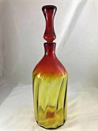 Blenko Swirl Tangerine Amberina Art Glass Decanter W/ Stopper Vintage