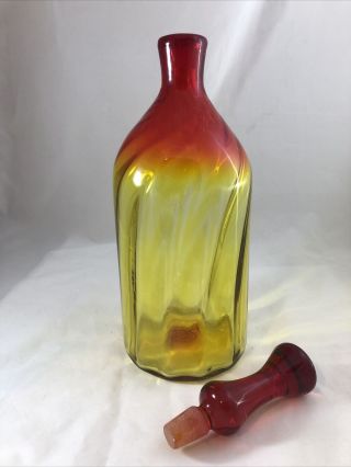 Blenko Swirl Tangerine Amberina Art Glass Decanter w/ Stopper Vintage 2