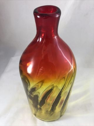 Blenko Swirl Tangerine Amberina Art Glass Decanter w/ Stopper Vintage 4