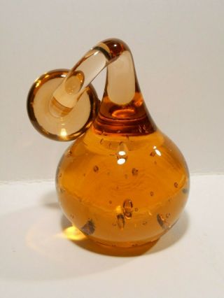 Signed Gene Baxley 1970 Amber Art Glass Controlled Bubble Art Paperweight
