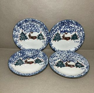 Cabin In The Snow Salad Plates Set Of 4 Tienshan Folk Craft Winter Cottage Cozy
