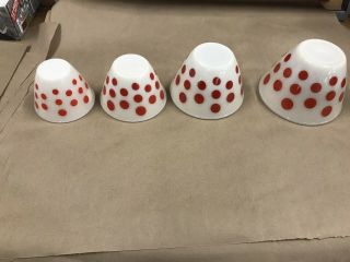 4 Red Polka Dot Fire King Nesting Bowls 1950’s Complete Set