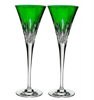 Waterford Lismore Pops Emerald Champagne Toasting Flutes Set Of 2 40019533
