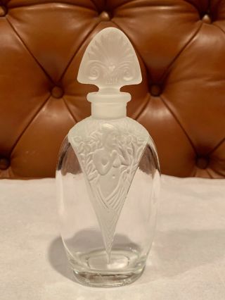 Vintage Signed R.  Lalique Crystal Glass Perfume Bottle Decanter With Stopper