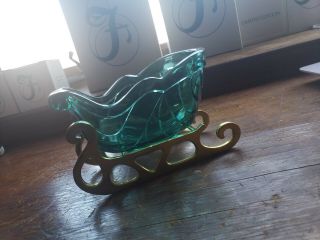 FENTON HAND PAINTED REINDEER White CHRISTMAS DECORATION and Green Sleigh 3