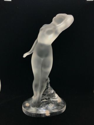 Lalique France 9.  " Frosted Crystal Nude Dancer Arm Extended Danseuse Bras Baisse