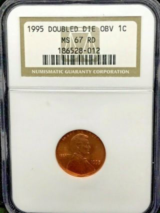 1995 1c Doubled Die Obverse Lincoln Memorial Cent Ms67 Red Ngc 186528 - 012