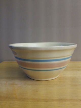Vintage Mccoy Pottery Ovenware Pink And Blue Stripe 8 Inch Mixing Bowl 8 Usa
