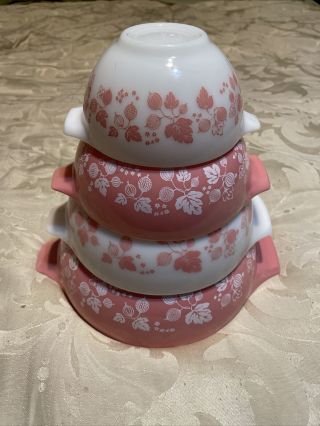 Vintage Pyrex Complete Set Cinderella Gooseberry Pink And White 441 442 443 444