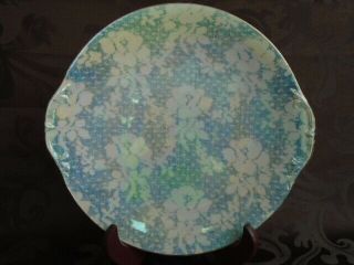 Royal Winton Rose Brocade Handled Cake Plate Blue And White Art Deco C1934