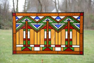 Handcrafted Stained Glass Window Panel Mission Style Panel,  34.  5 " W X 20.  5 " H