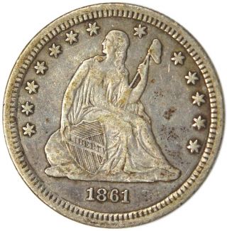 1861 25c Liberty Seated Quarter Choice Extra Fine Briggs 4 - C Repunched 6