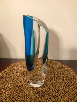 Kosta Boda Goran Warff Signed Saraband Art Glass Vase Blue