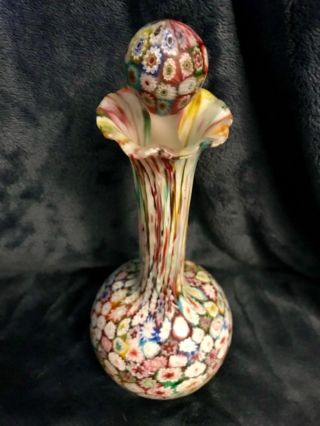 Vtg Murano Fratelli Toso Close Packed Millefiori Satin Art Glass Fluted Vase 9”