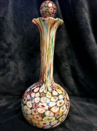 Vtg Murano Fratelli Toso Close Packed Millefiori Satin Art Glass Fluted Vase 9” 2