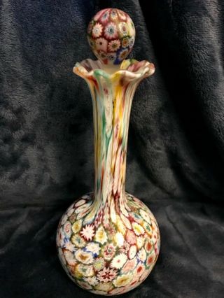 Vtg Murano Fratelli Toso Close Packed Millefiori Satin Art Glass Fluted Vase 9” 3