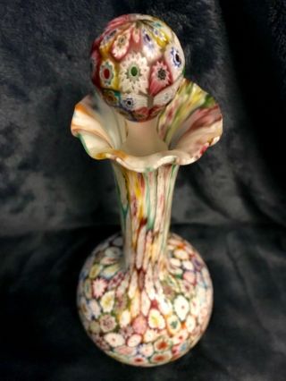 Vtg Murano Fratelli Toso Close Packed Millefiori Satin Art Glass Fluted Vase 9” 4