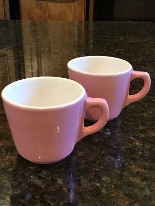 Set Of 2 Vintage Pink Buffalo China Restaurant Ware Mug Cup Embossed Logo
