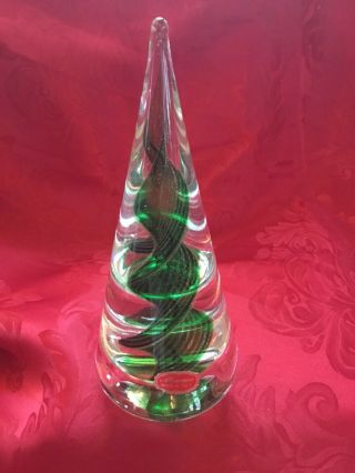 Flawless Stunning Murano Italy Glass Cone Christmas Tree Green Gold Swirls 9.  25”