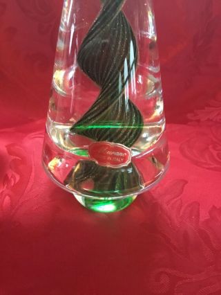 FLAWLESS Stunning MURANO Italy Glass Cone CHRISTMAS TREE Green Gold SWIRLS 9.  25” 5