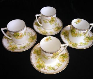 Set Of 4 Moritz And Zdekauer M & Z Austria Demitasse Cups And Saucers Euc