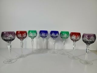 Czech Bohemian Cut To Clear Multi - Colored Wine Glasses 8 Ounce (set Of 8)