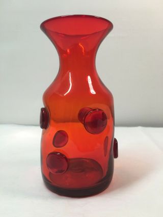 Hand Signed Husted Tangerine Vase With Blenko Etch Mark.  Mid Century Modern