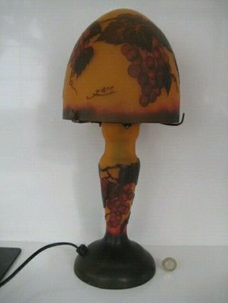 Galle Style Signed Art Nouveau Inspired Orange Glass Acid Etched Mushroom Lamp