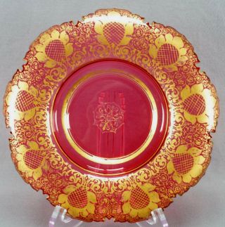 Late 19th Century Bohemian Moser Style Cut & Gold Gilt Cranberry Glass Dish