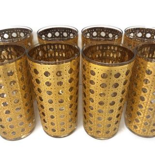 Culver Cannella Mcm Mid - Century 8 Gold Glass Tumblers High Ball Collins