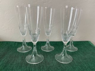 Lalique France Crystal Chinon Set 5 Champagne Flutes Glasses