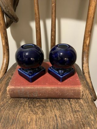 Vintage Fiesta Ware Cobalt Blue Bulb Candle Holders