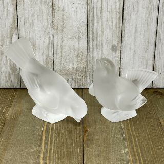 Vintage Signed Lalique France Crystal Sparrow Paperweight Figurines