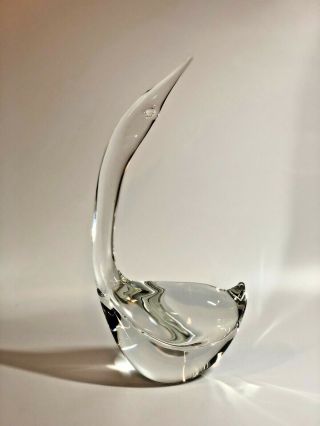 1960s Antonio Da Ros For Cenedese Murano Italy Stylized Clear Glass Swan Signed