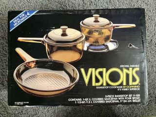 Corning Visions Rangetop Cookware Amber 5 Piece Set V - 159 Nib 1988