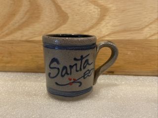 Rowe Pottery Salt Glaze Cobalt Santa Mug Cup Christmas Ornament 2 "